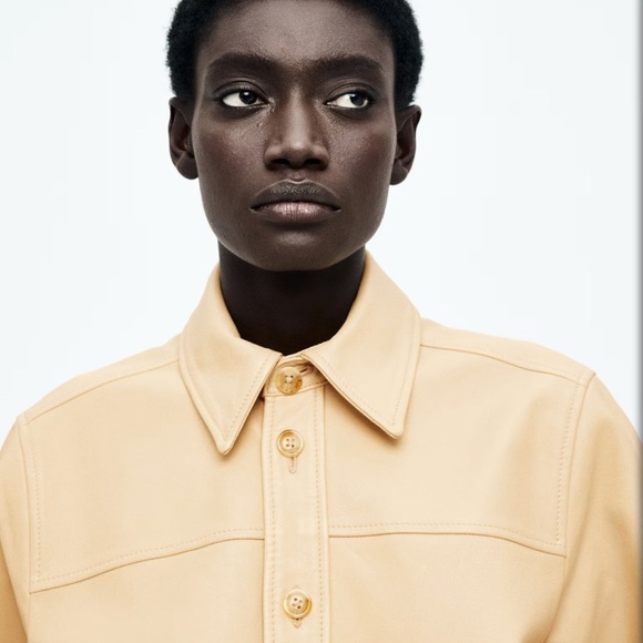 H&M LOOSE-FIT LEATHER SHIRT in Light Yellow - Picture 5 of 12